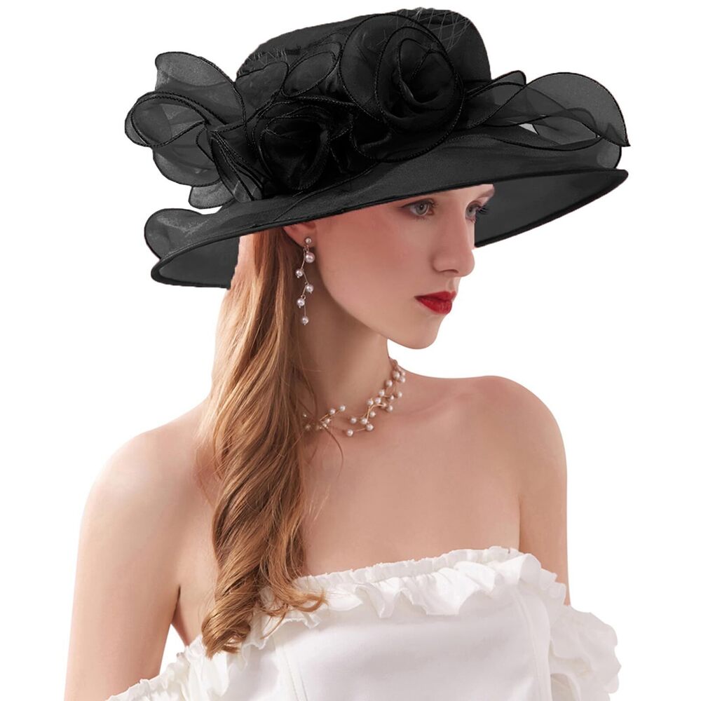 4821 Women’s Organza Church Tea Party Wedding Fascinator Hat Anti Wide Brim